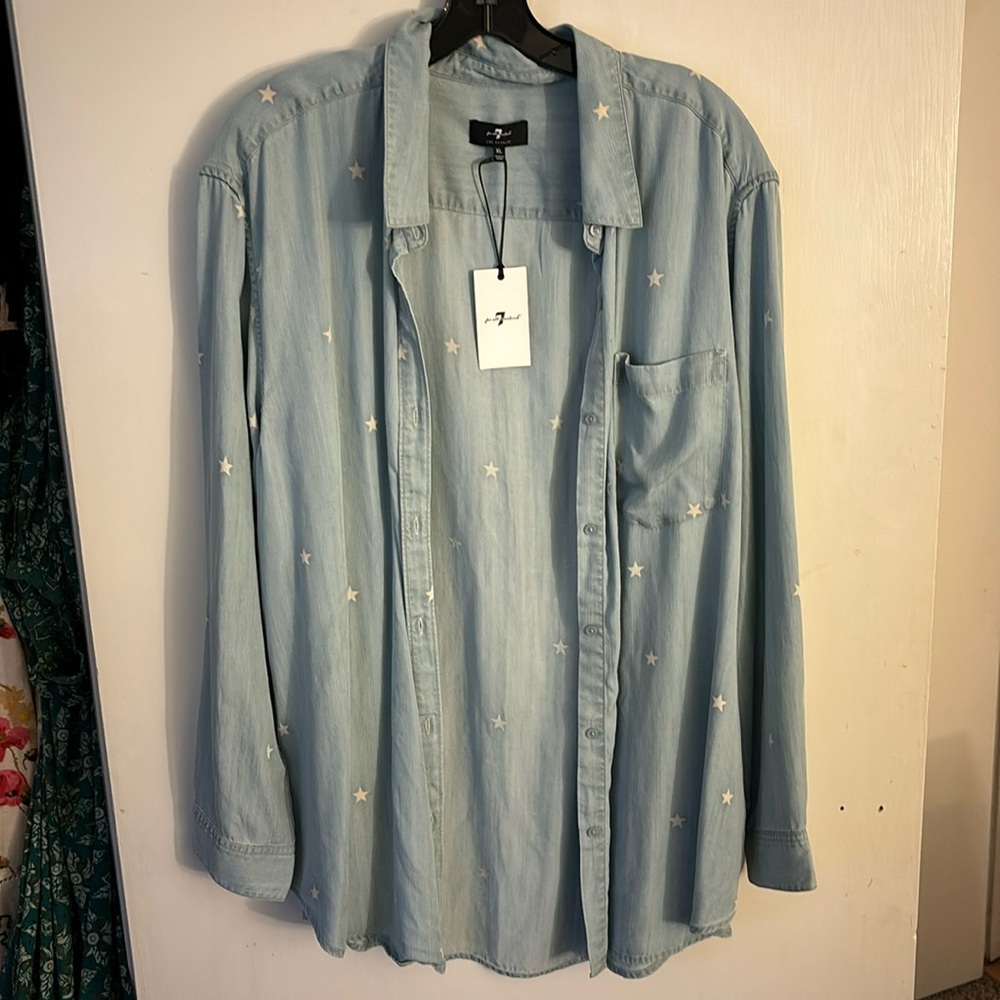 7 For All Mankind, NEVER WORN. Denim oversized shirt XL